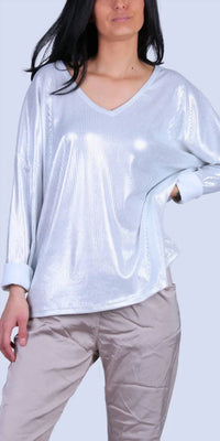 GIGI MODA Luminare V-neck Top in white - women's long sleeve top