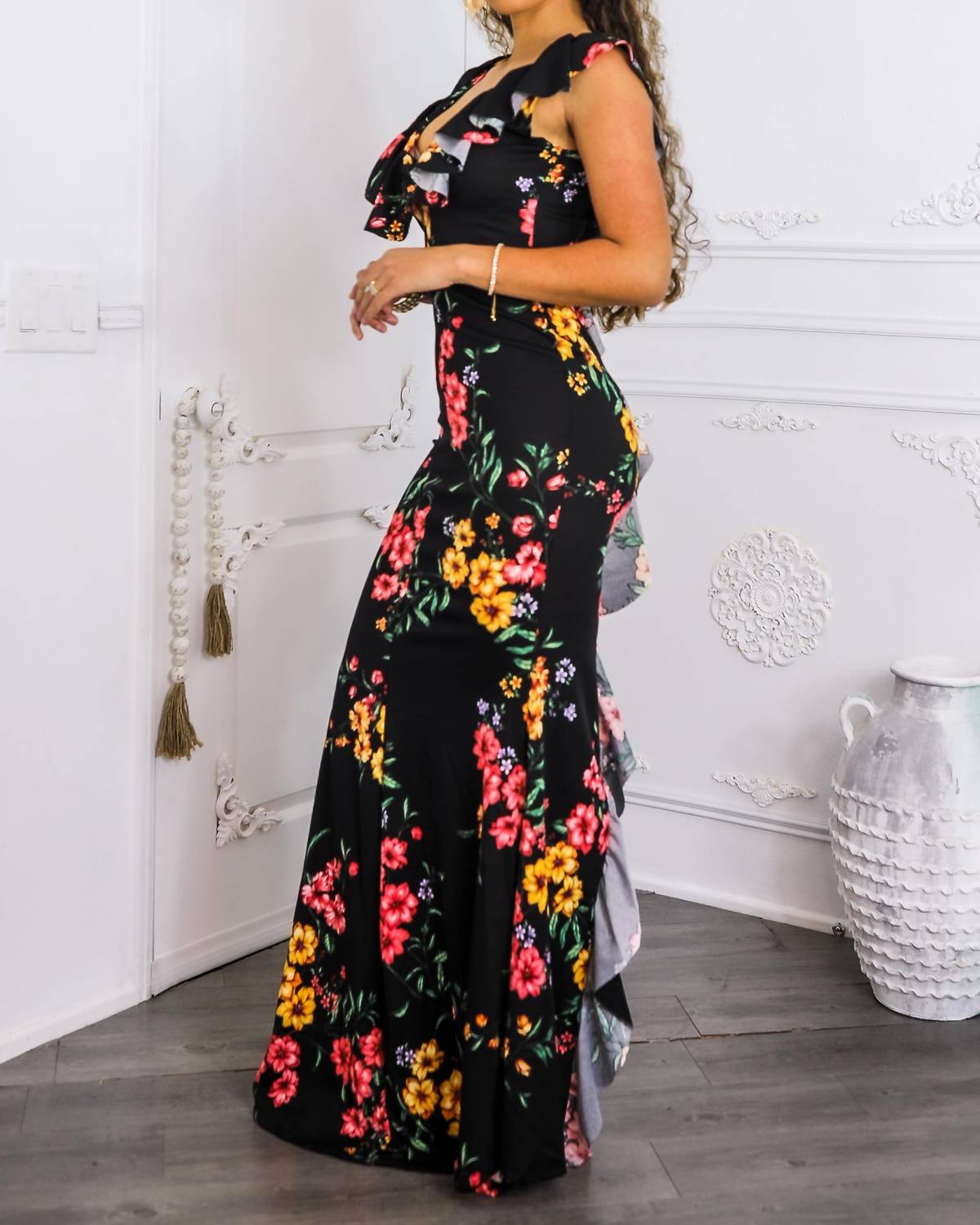 Surelymine - Two-way Floral Ruffle Maxi Dress