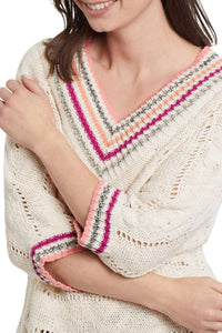 Tribal - Nicole Quarter Sleeve V-neck Sweater