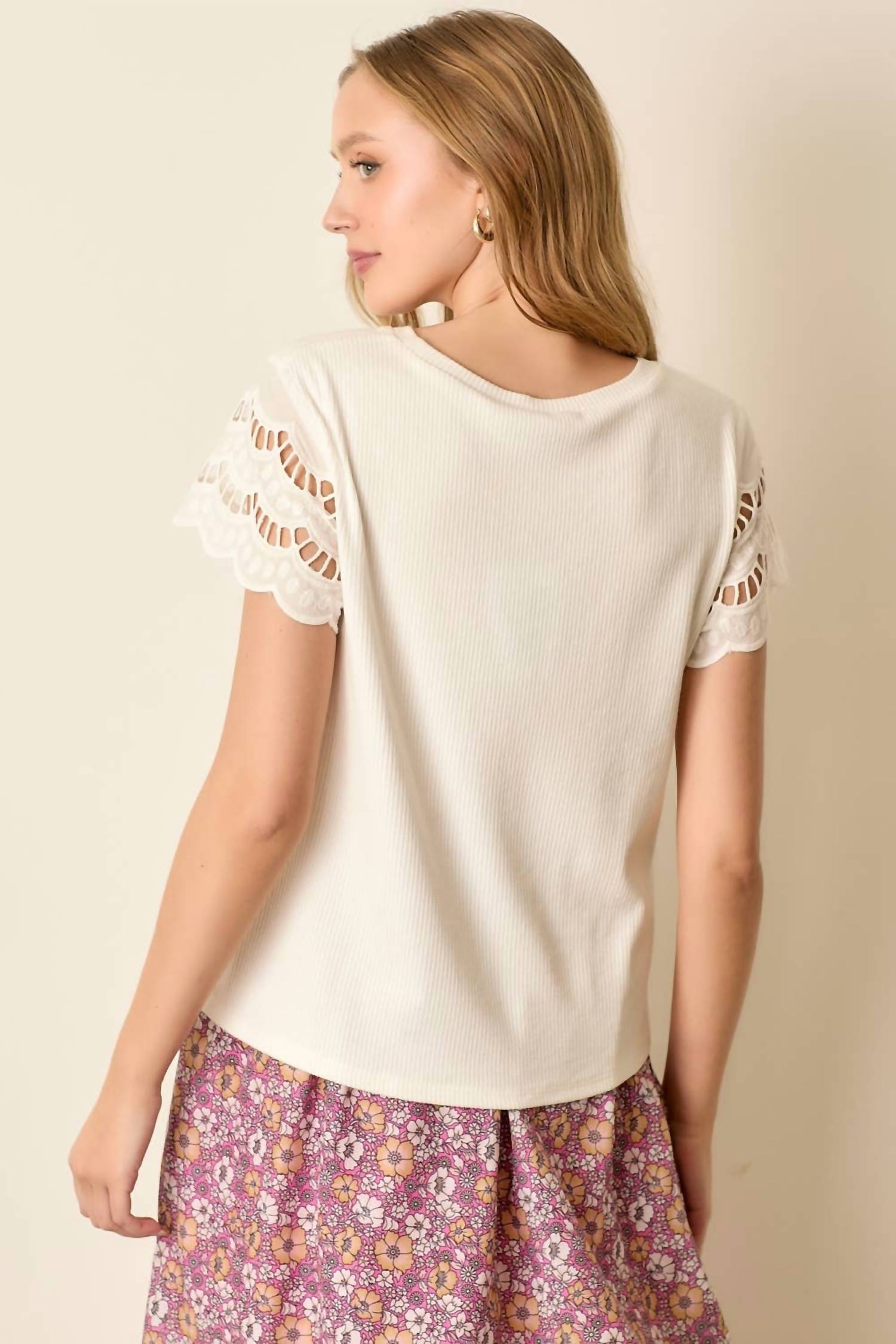 Polagram - Loretta Eyelet Short Sleeve Ribbed Top