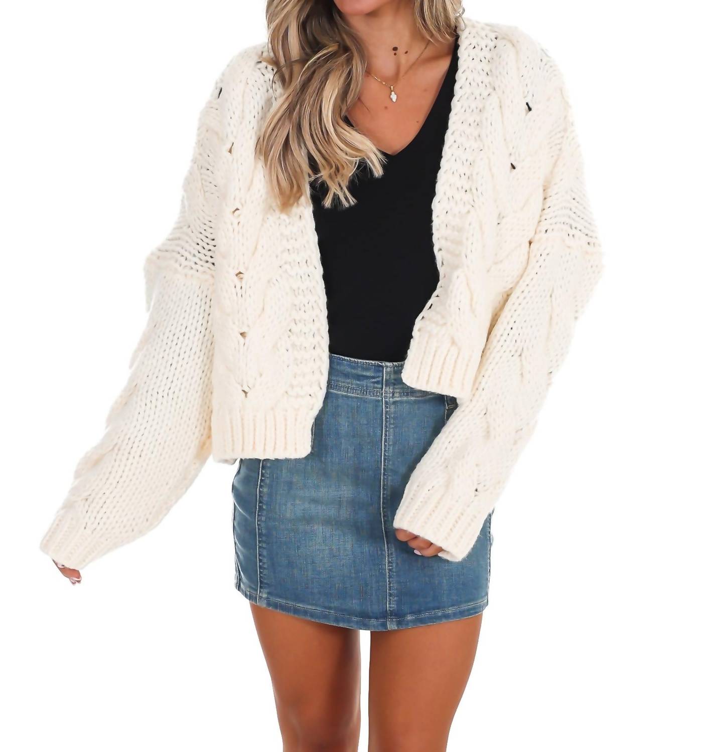 Dreamers - Chunky Cable Knit Open Cardigan