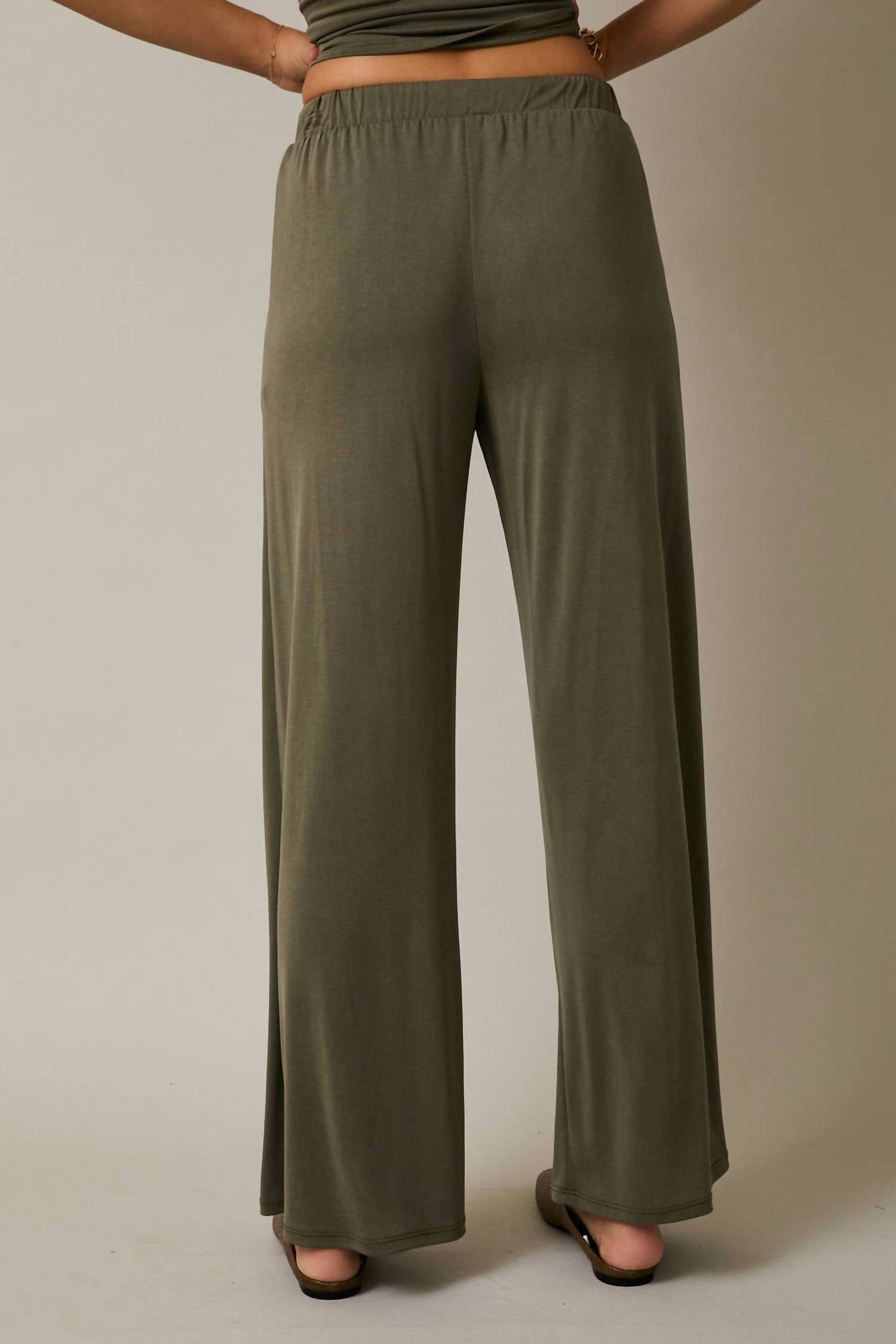 GILLI Elastic Waist Drawstring Wide Leg Pants in olive - women's pants - alternate view