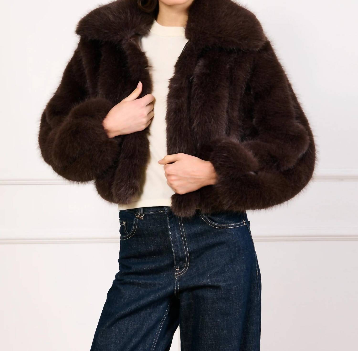 line and dot Jax Faux Fur Jacket in dark brown - women's jacket