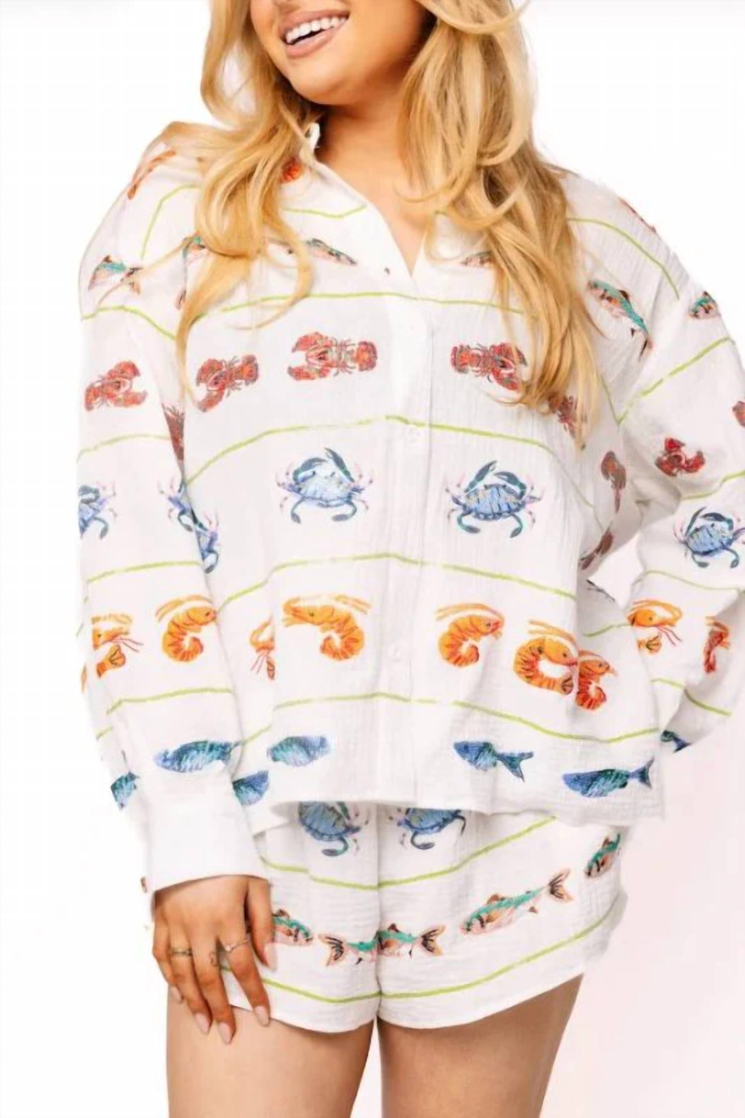 Queen Of Sparkles - Seafood Gauze Button Up Top