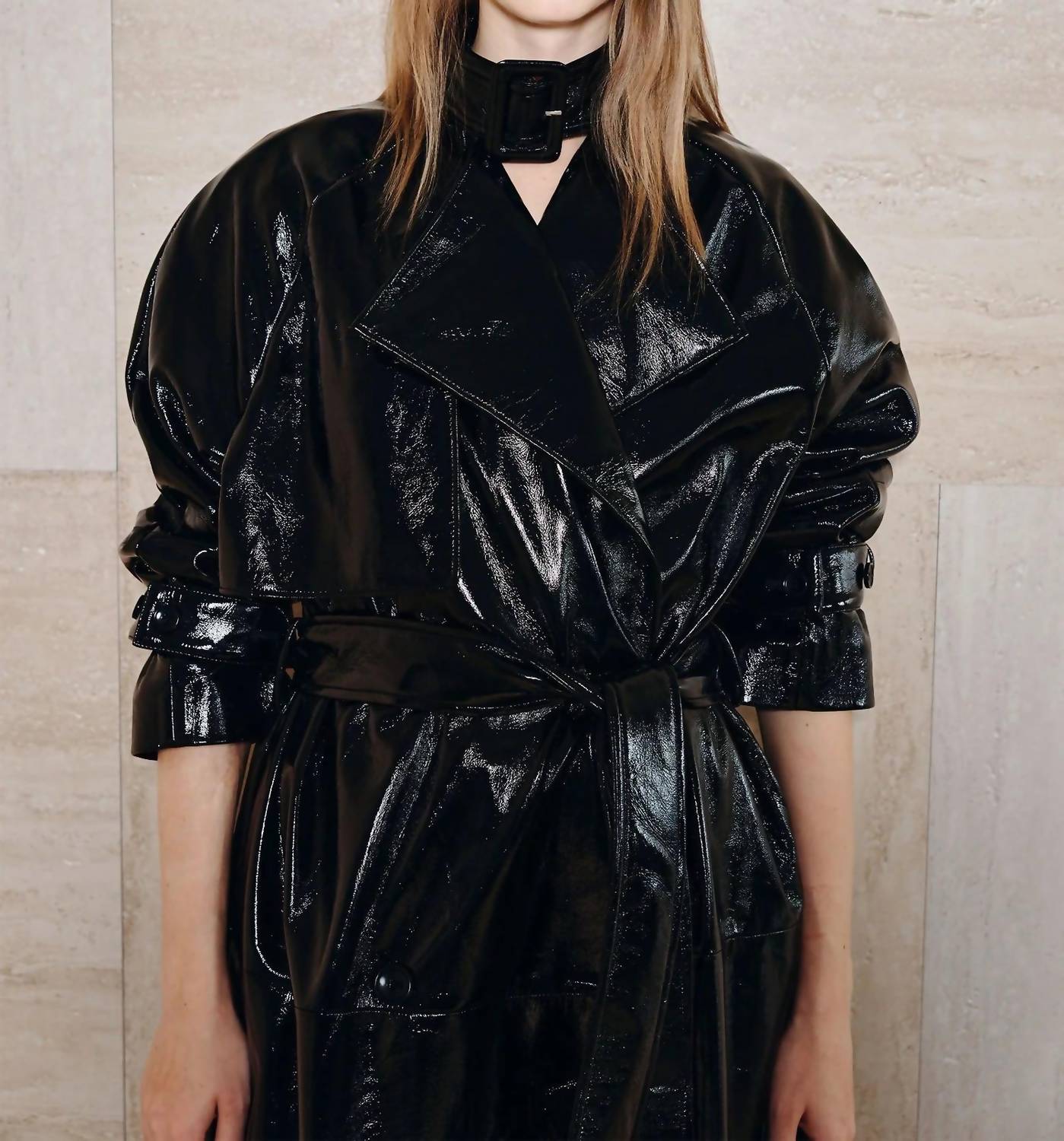 Rue Sophie Hyde Shiny Trench Coat in black - women's jacket - view 7