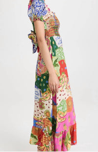 FARM RIO Sunny Mix Midi Dress in multi - women's dress - detail view