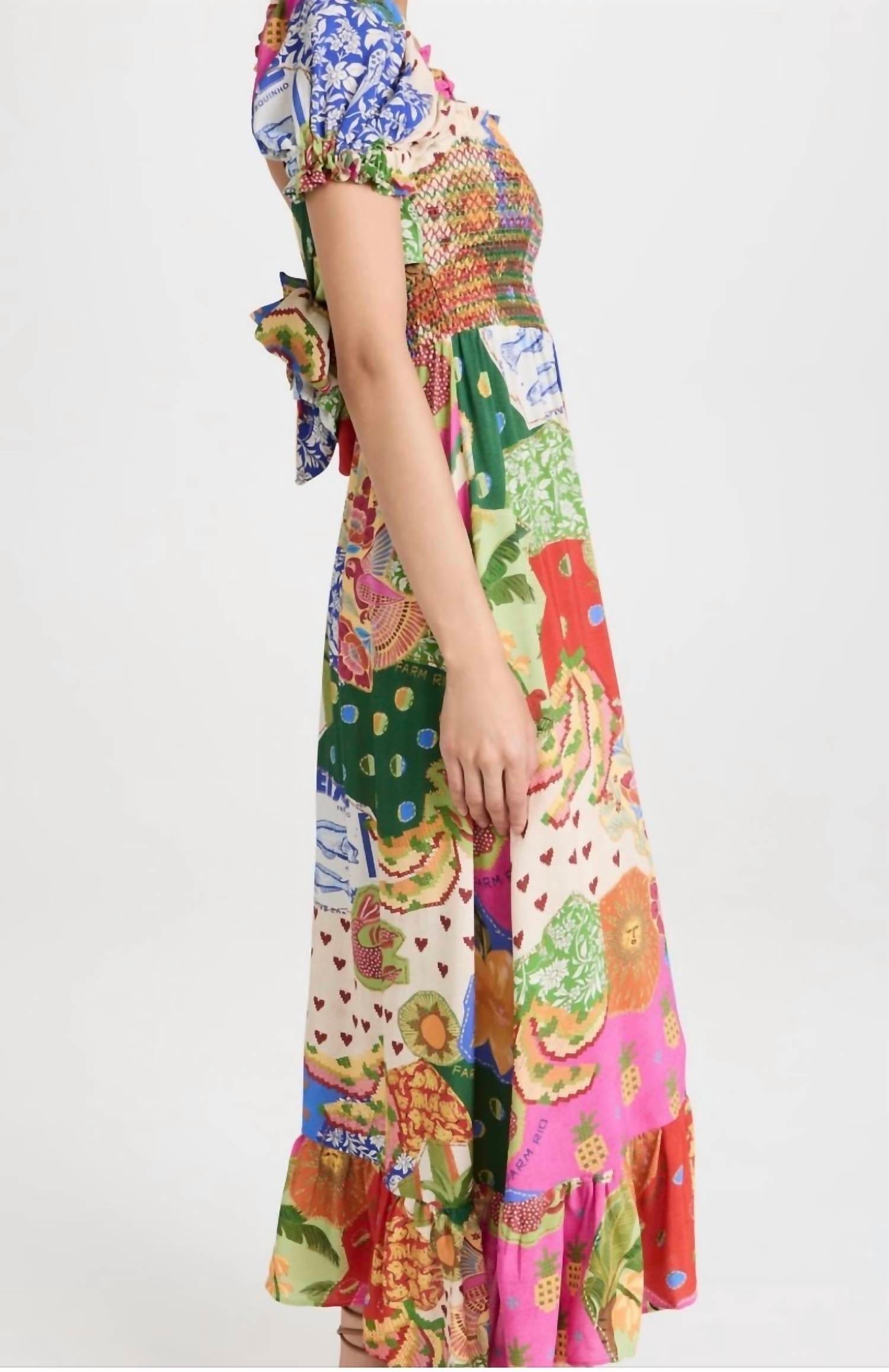 FARM RIO Sunny Mix Midi Dress in multi - women's dress - detail view