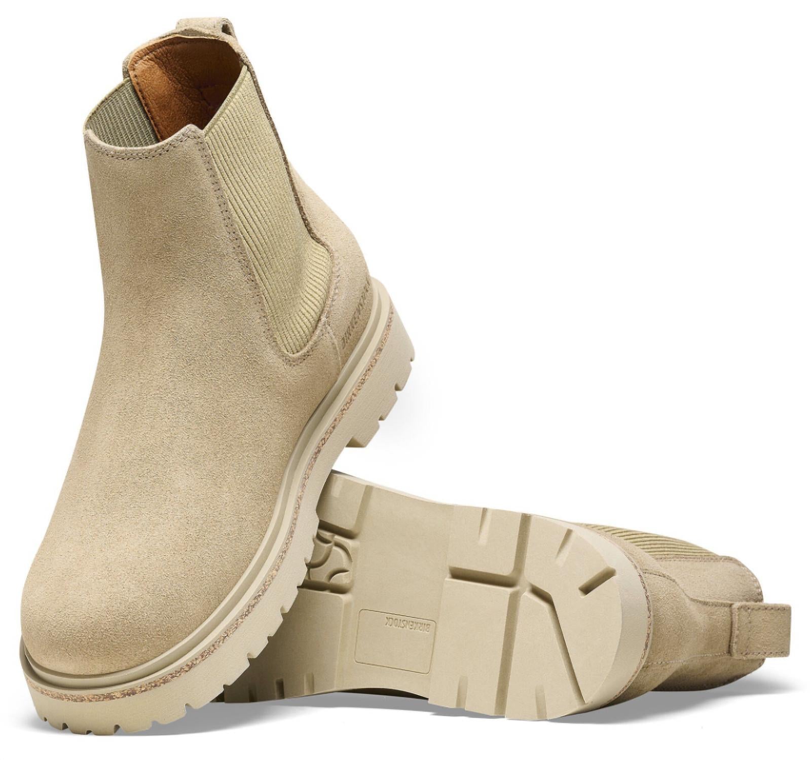 BIRKENSTOCK Women's Highwood Slip On Suede Boots in taupe - women's shoe - detail view
