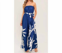 Flying Tomato - Tropical Strapless Wide Leg Jumpsuit