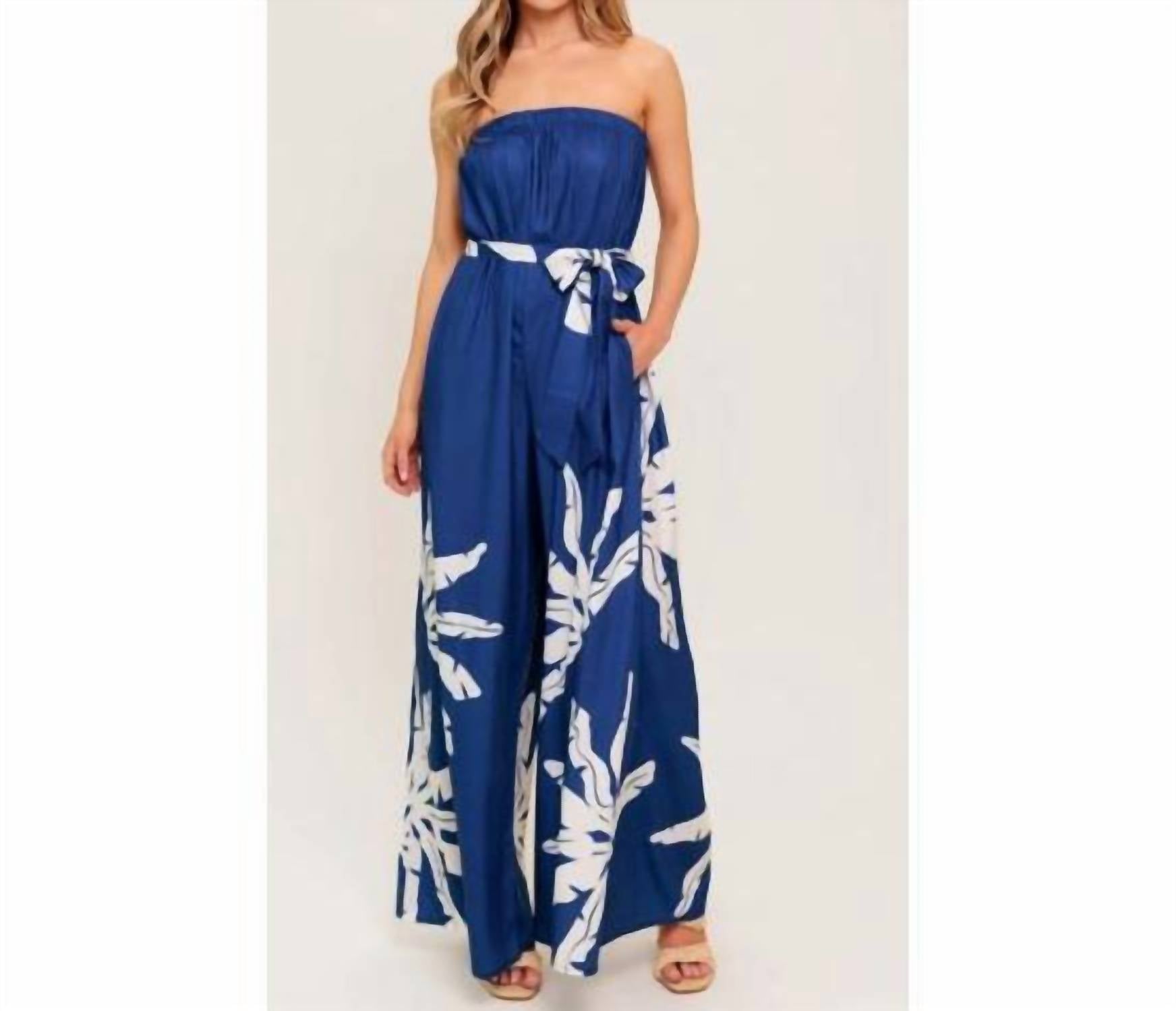 Flying Tomato - Tropical Strapless Wide Leg Jumpsuit