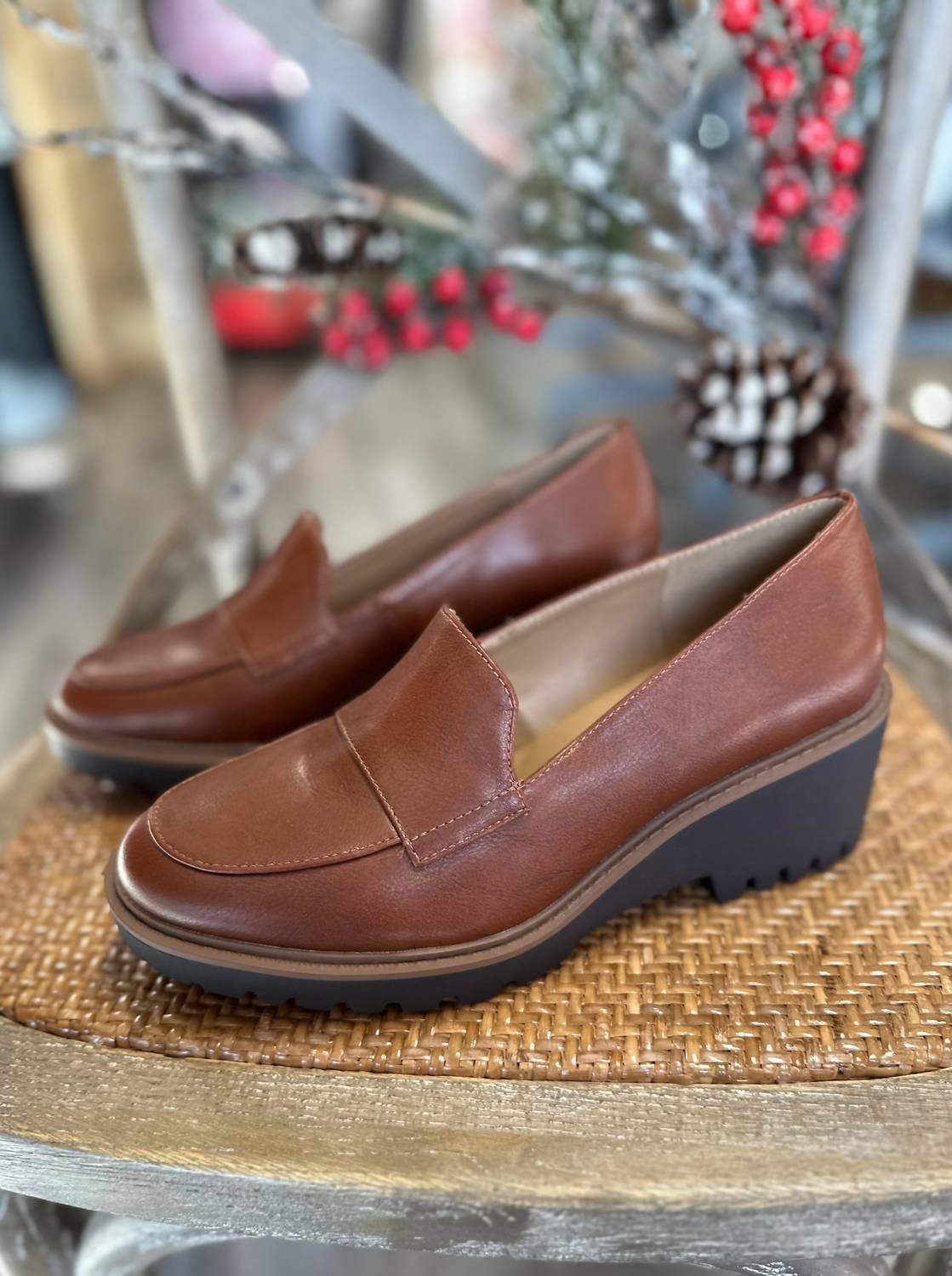SODA Women's Smart Wedge Loafer in cognac - women's flats - detail view
