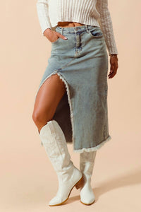 So Me - Midi Denim Front Slit Skirt