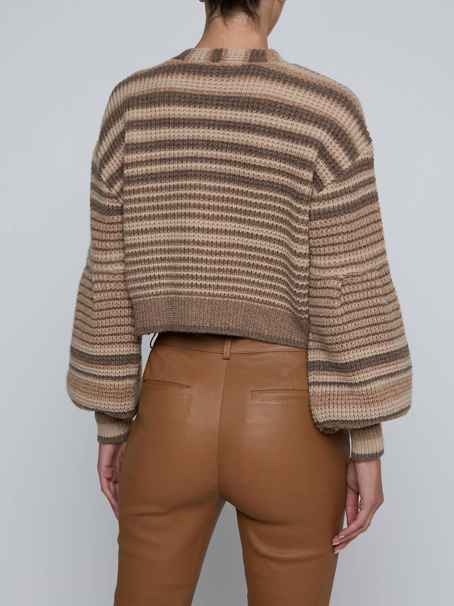 L'Agence Christabel Stripe Cardigan in biscuit multi stripe - women's cardigan - detail view