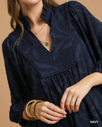 Umgee - Jacquard High Ruffle Neck Dress