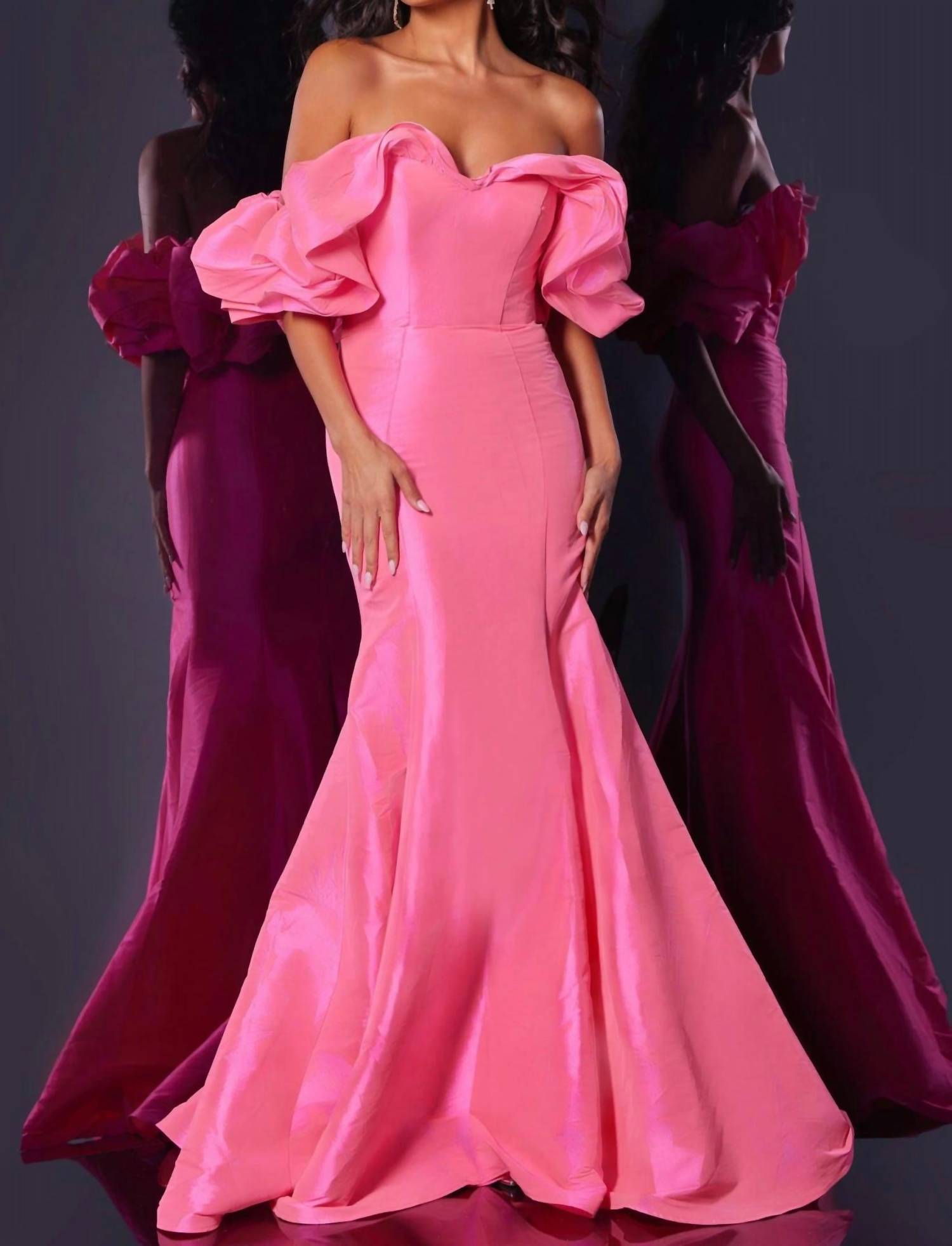 Jovani - Off The Shoulder Ruffled Sleeves Mermaid Gown