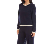 Karen Kane Contrast Crewneck Sweater in navy with cream - women's sweater - alternate view