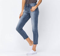 Judy Blue - High Waist Raw Hem Relaxed Fit Jeans