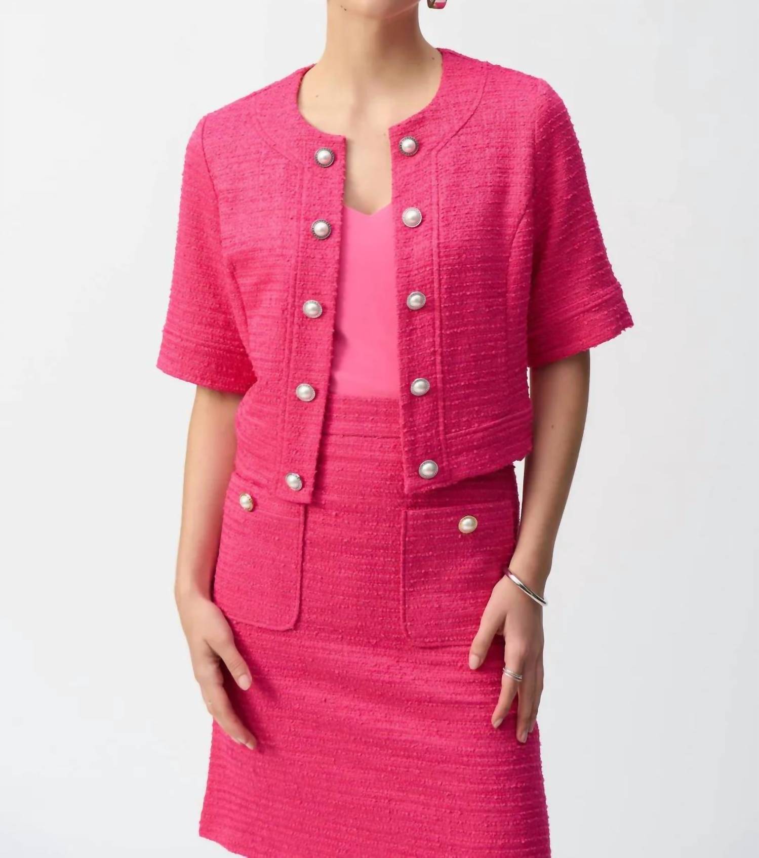 Joseph Ribkoff - Bouclé 3/4 Sleeves Cropped Jacket