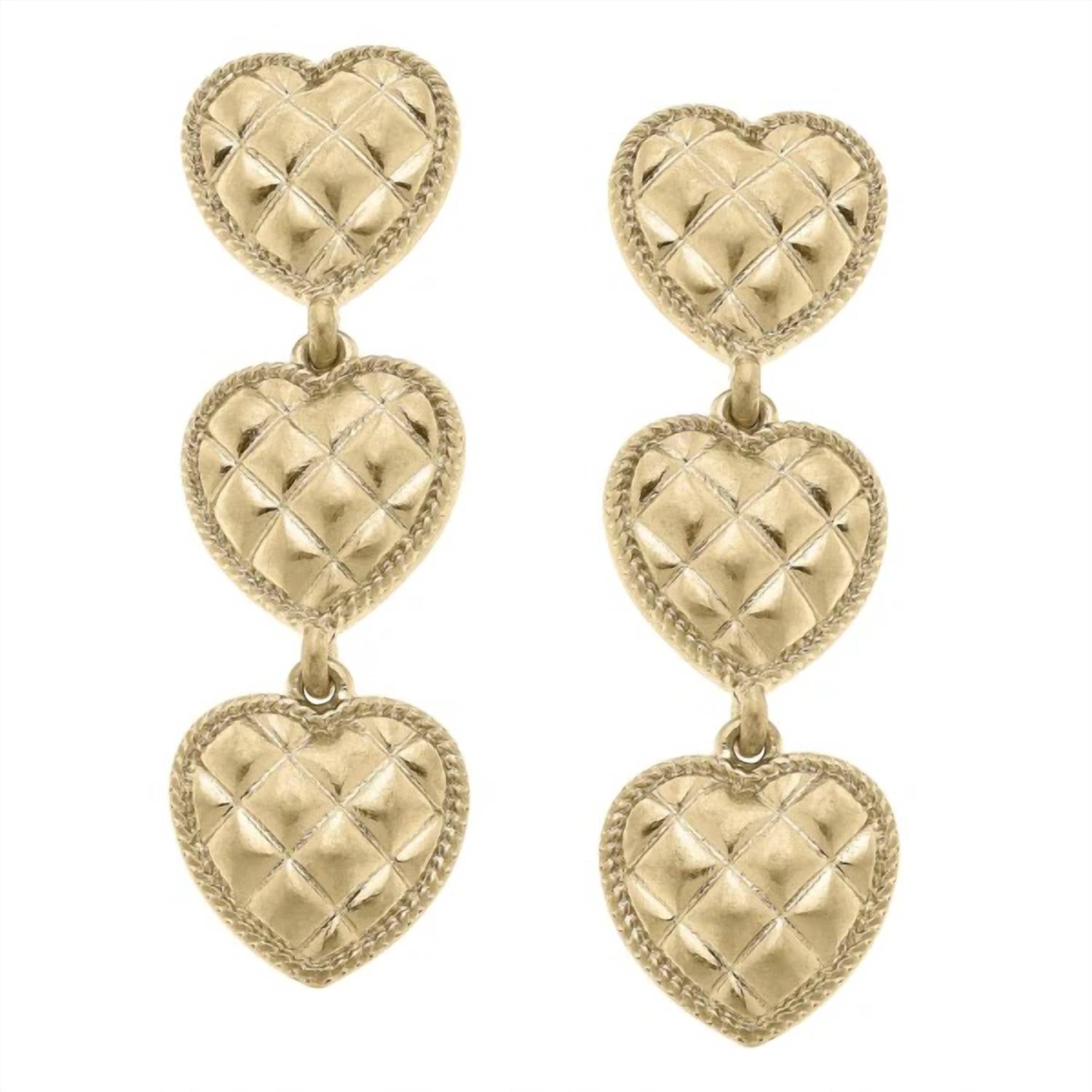 Canvas Style - Women's Linked Quilted Heart Statement Earrings