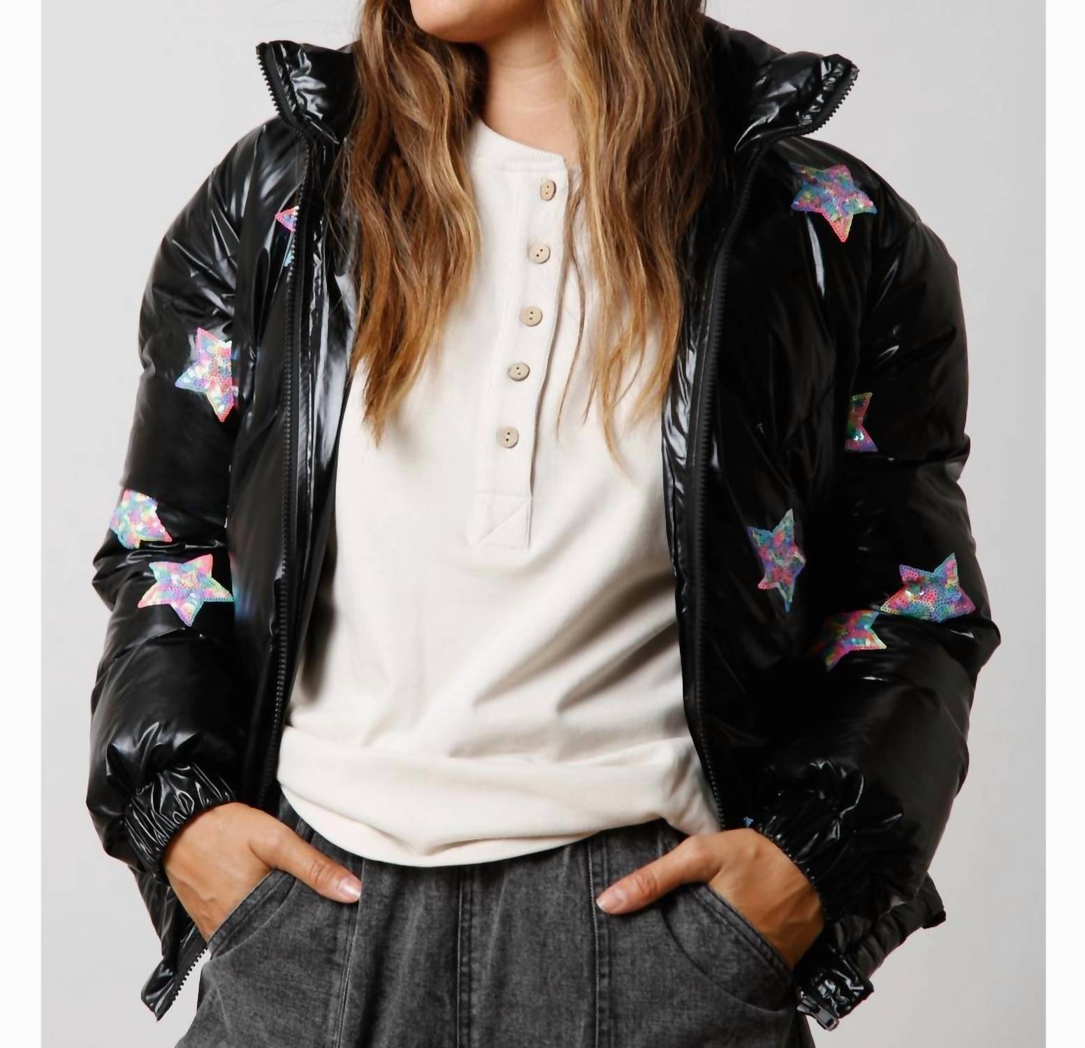 Fantastic Fawn - Sequin Star Puffer Jacket