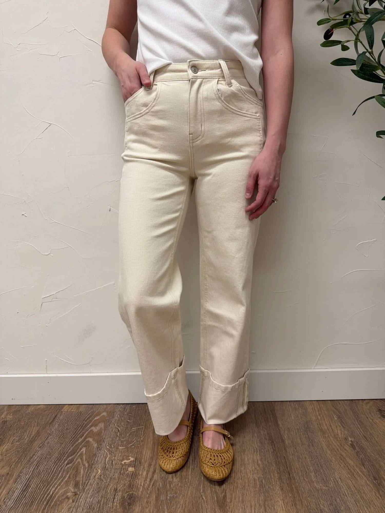 Vervet By Flying Monkey - High Rise Cuffed Wide Leg Denim Pants