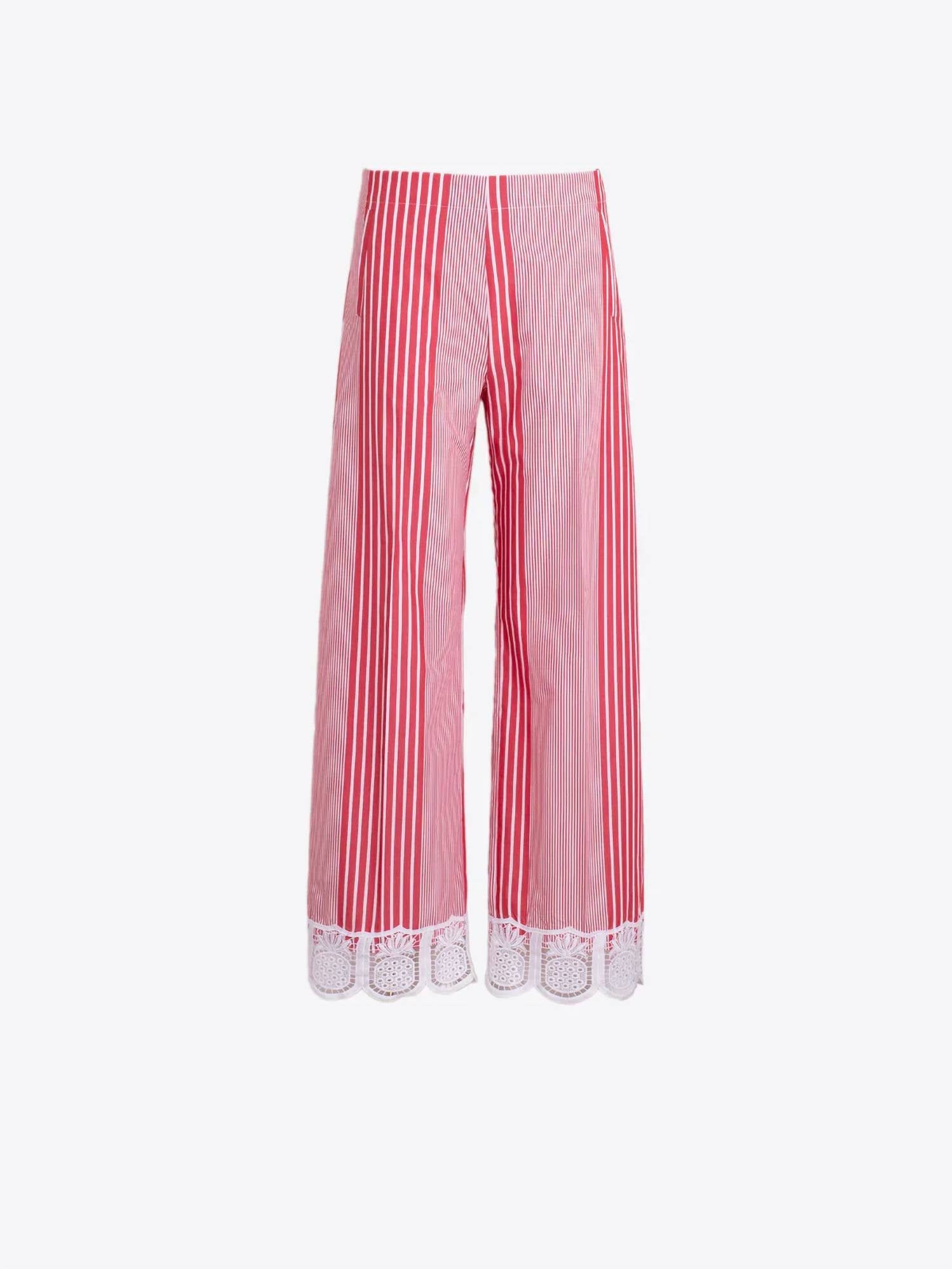 Vilagallo - Lace At The Hem Striped Trousers