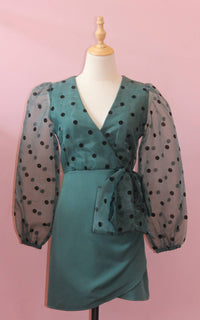 TCEC Women's Polka Dot Dress in hunter green - women's dress