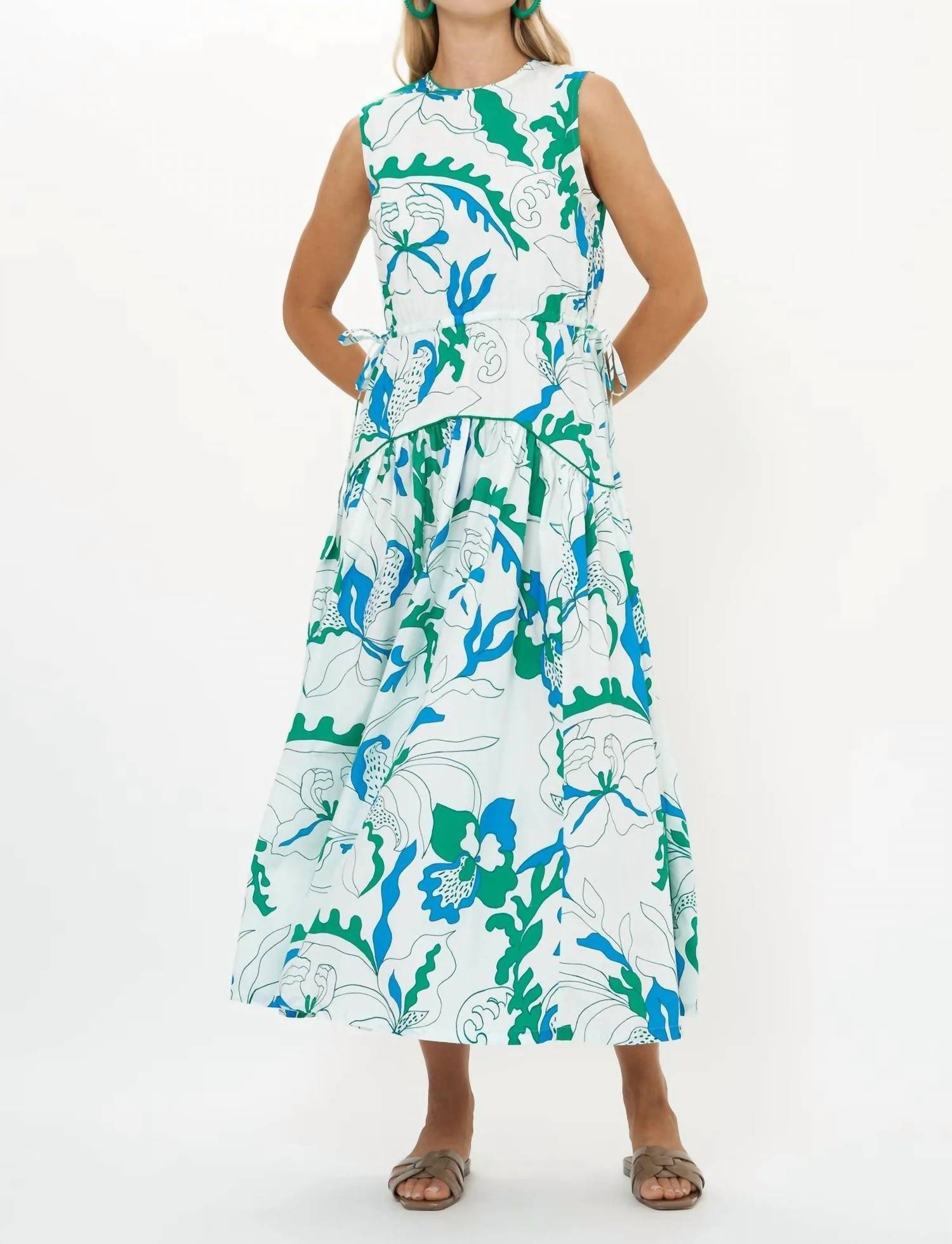 Oliphant Sleeveless Piped Maxi Dress in orchid green - women's dress