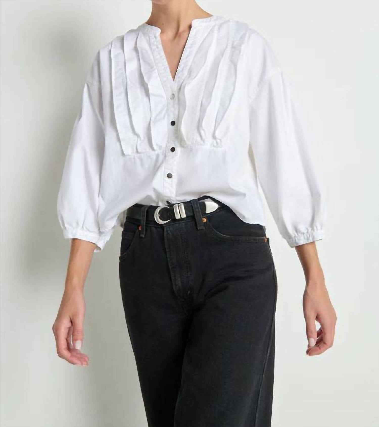 Nation LTD Amelia Ruffle Shirt in porcelain - women's blouse