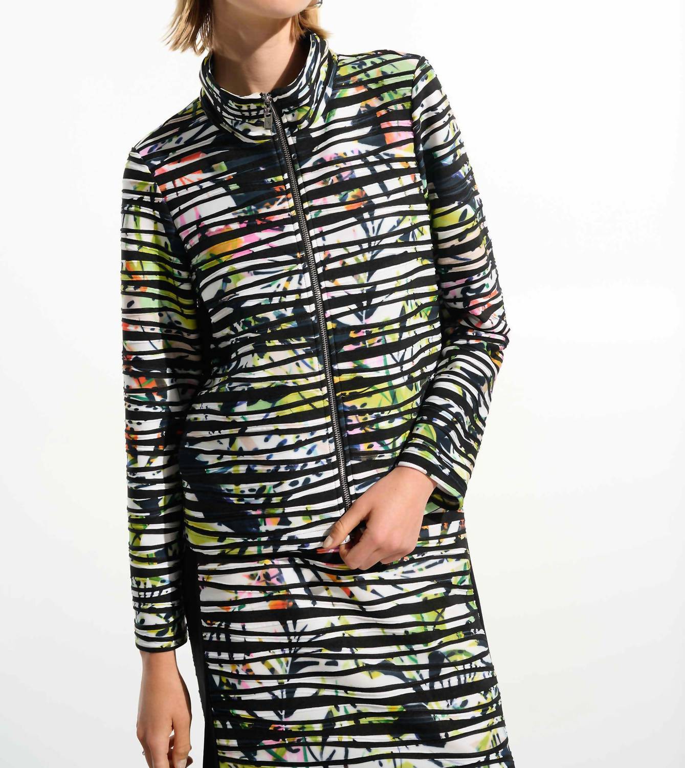 Joseph Ribkoff - Cascade Knit Tropical Jacket with Contrast Panel