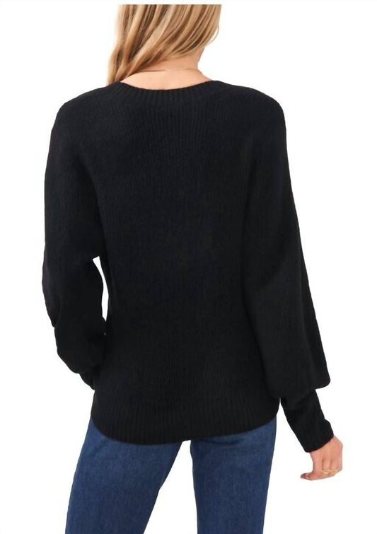 1.State - Women's V Neck Bubble Sleeve Sweater