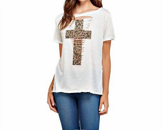 Laser Cut Tee with Leopard Print Cross