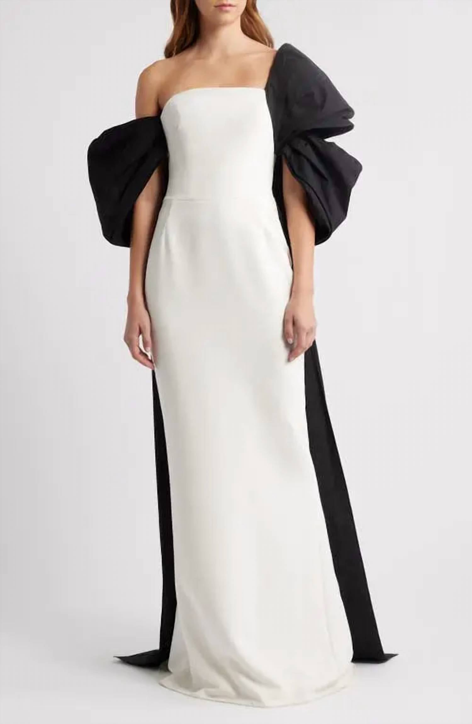 Marchesa - Crepe Column Draped Sleeve Gown