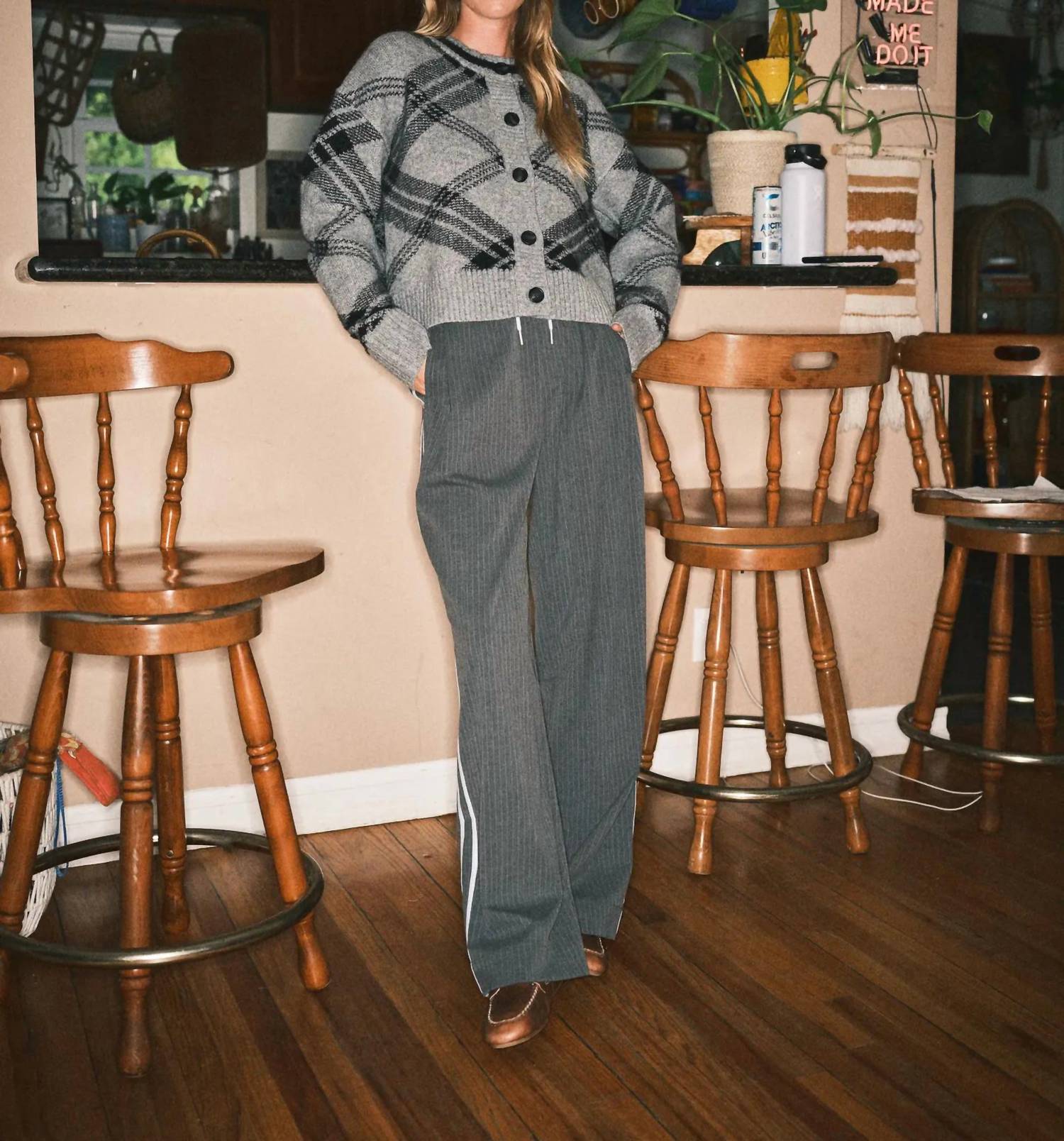 Aaron & Amber - Warm Plaid Pullover Cardigan
