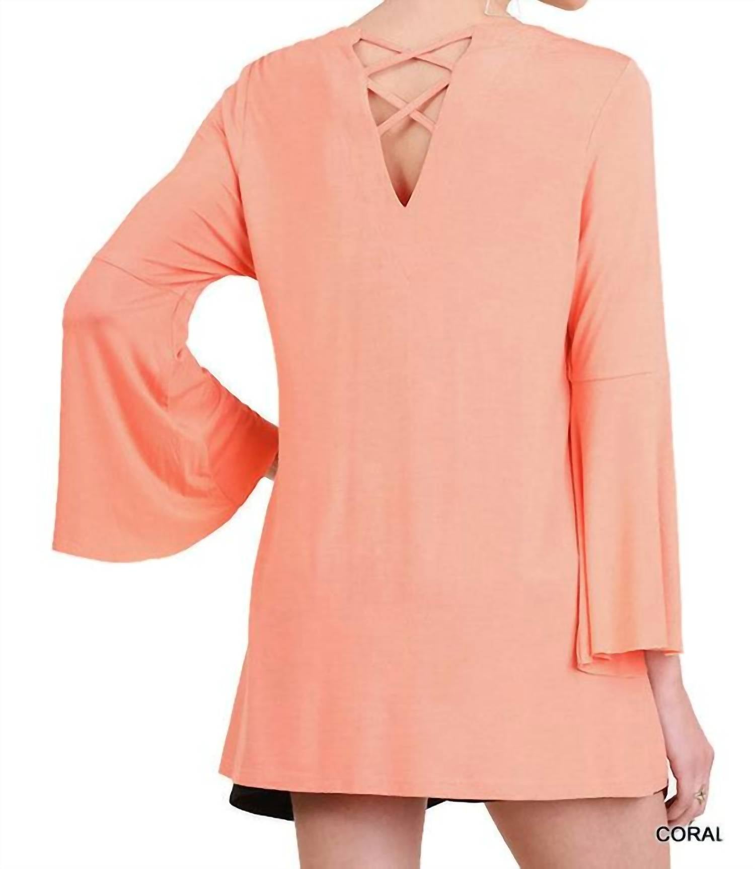 Umgee - Crossed Neck Bell Sleeve Tunic
