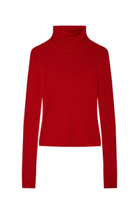 White + Warren Superfine Merino Fitted Turtleneck Top in cardinal red - women's sweater - alternate view