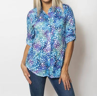 Sno Skins - Printed Crinkle Button Shirt Top