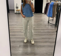 VERVET BY FLYING MONKEY High Rise Barrel Leg Stripe Jean in off white - women's jeans - detail view