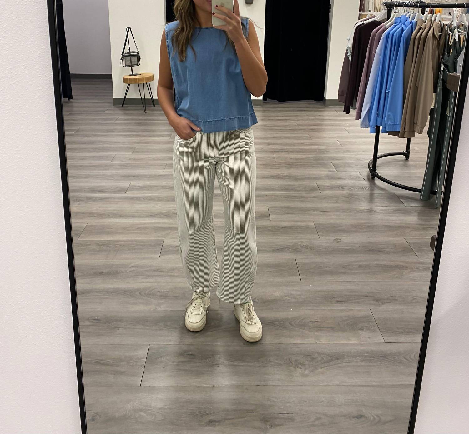 VERVET BY FLYING MONKEY High Rise Barrel Leg Stripe Jean in off white - women's jeans - detail view