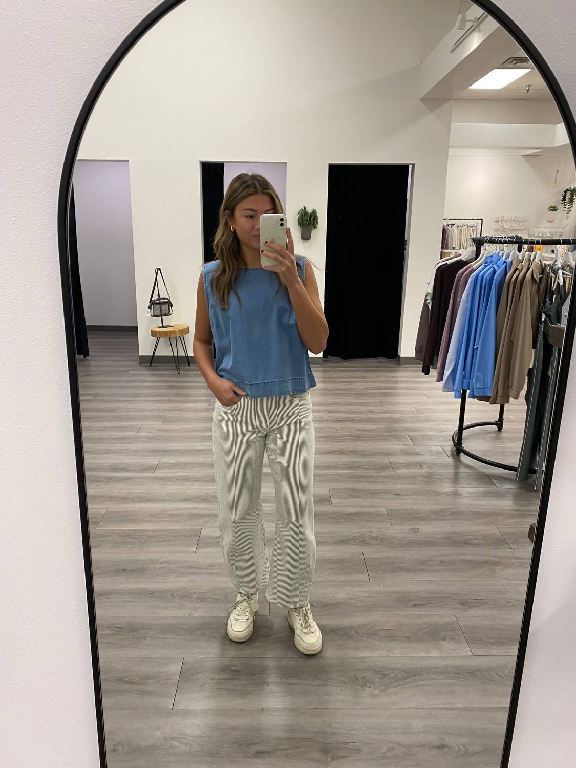 VERVET BY FLYING MONKEY High Rise Barrel Leg Stripe Jean in off white - women's jeans - alternate view