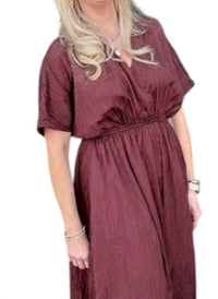 GRADE & GATHER Short Sleeve Batwing Dress in port - women's dress - detail view