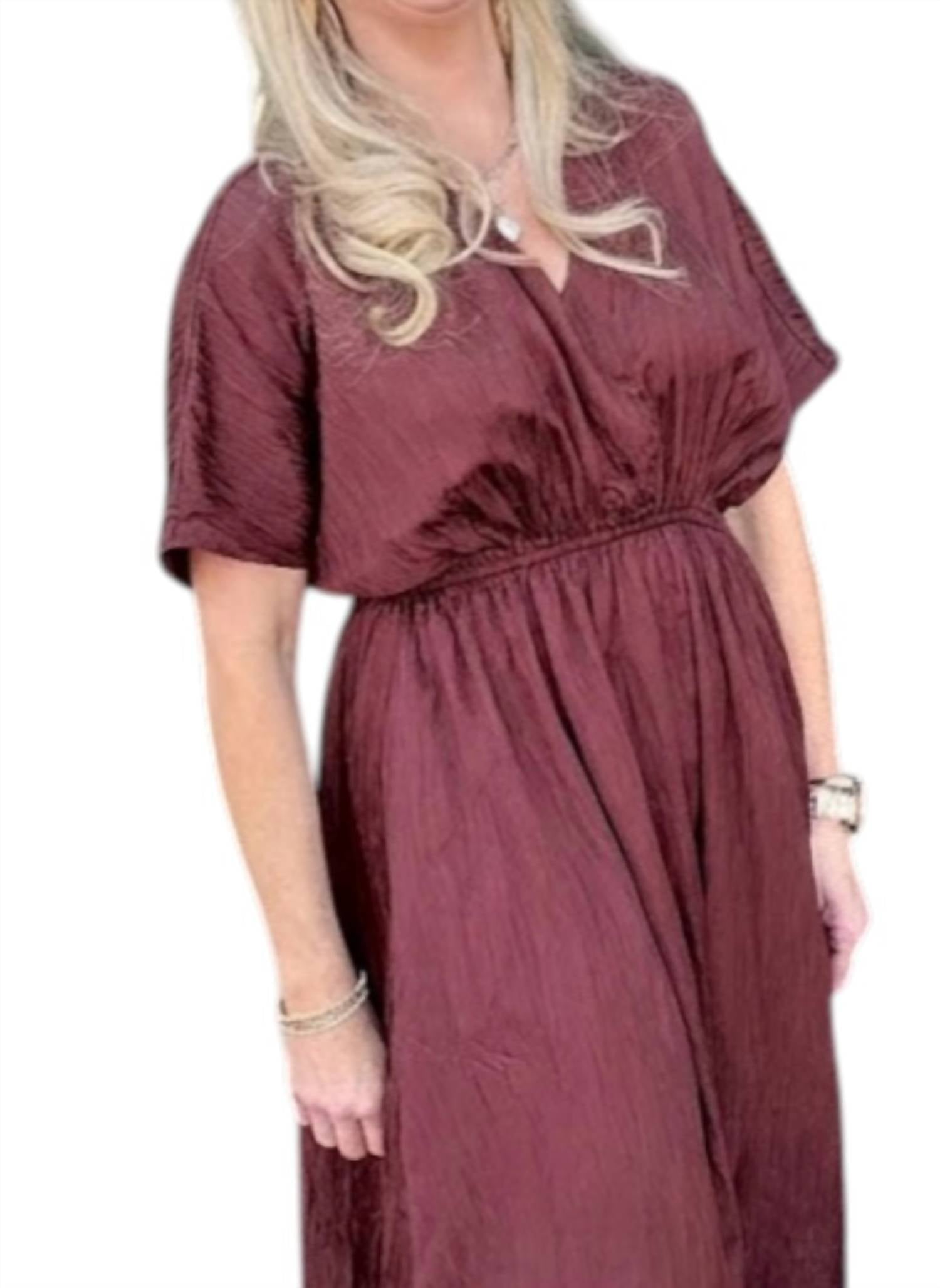 GRADE & GATHER Short Sleeve Batwing Dress in port - women's dress - detail view