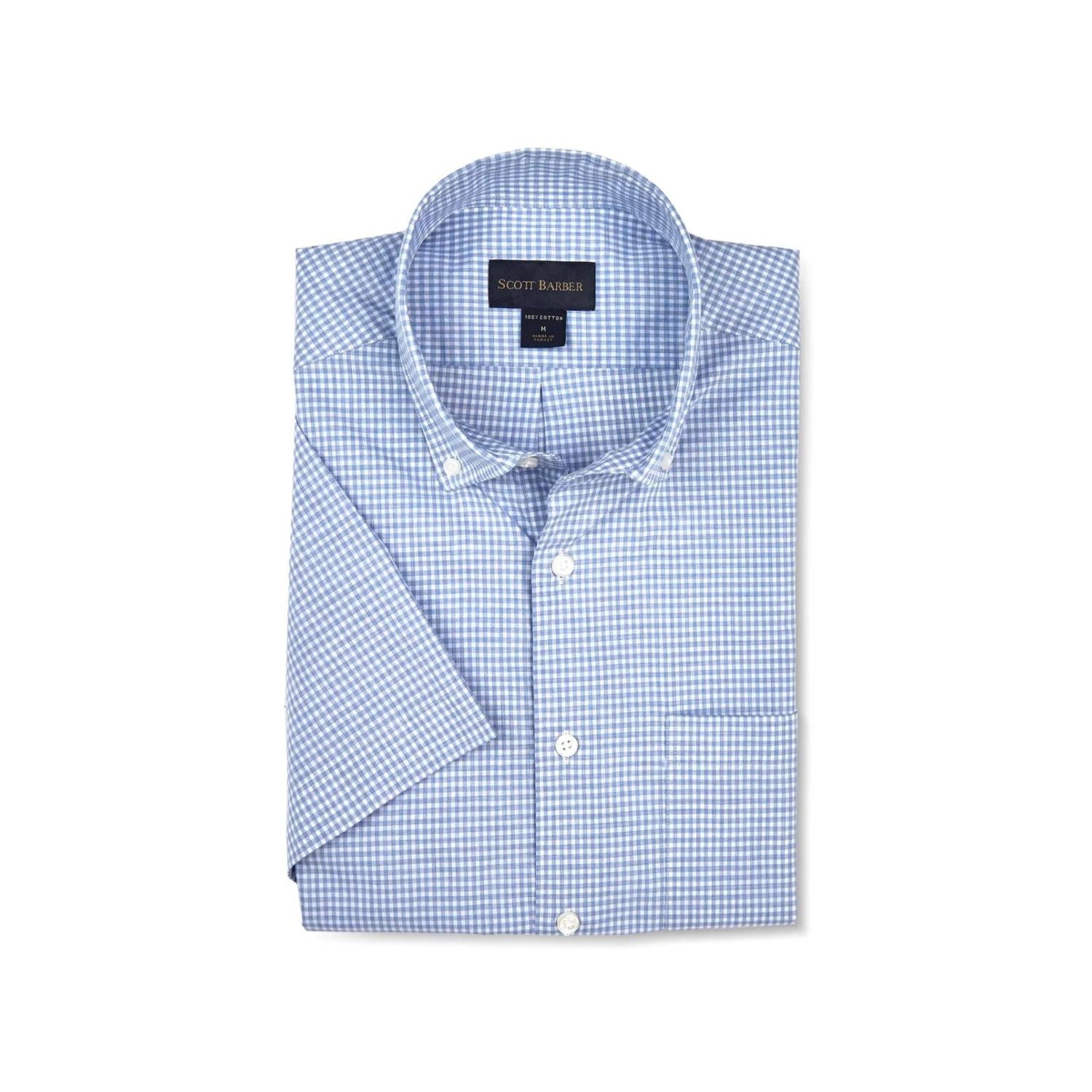 Scott Barber - Men's Short Sleeve Melange Gingham Shirt