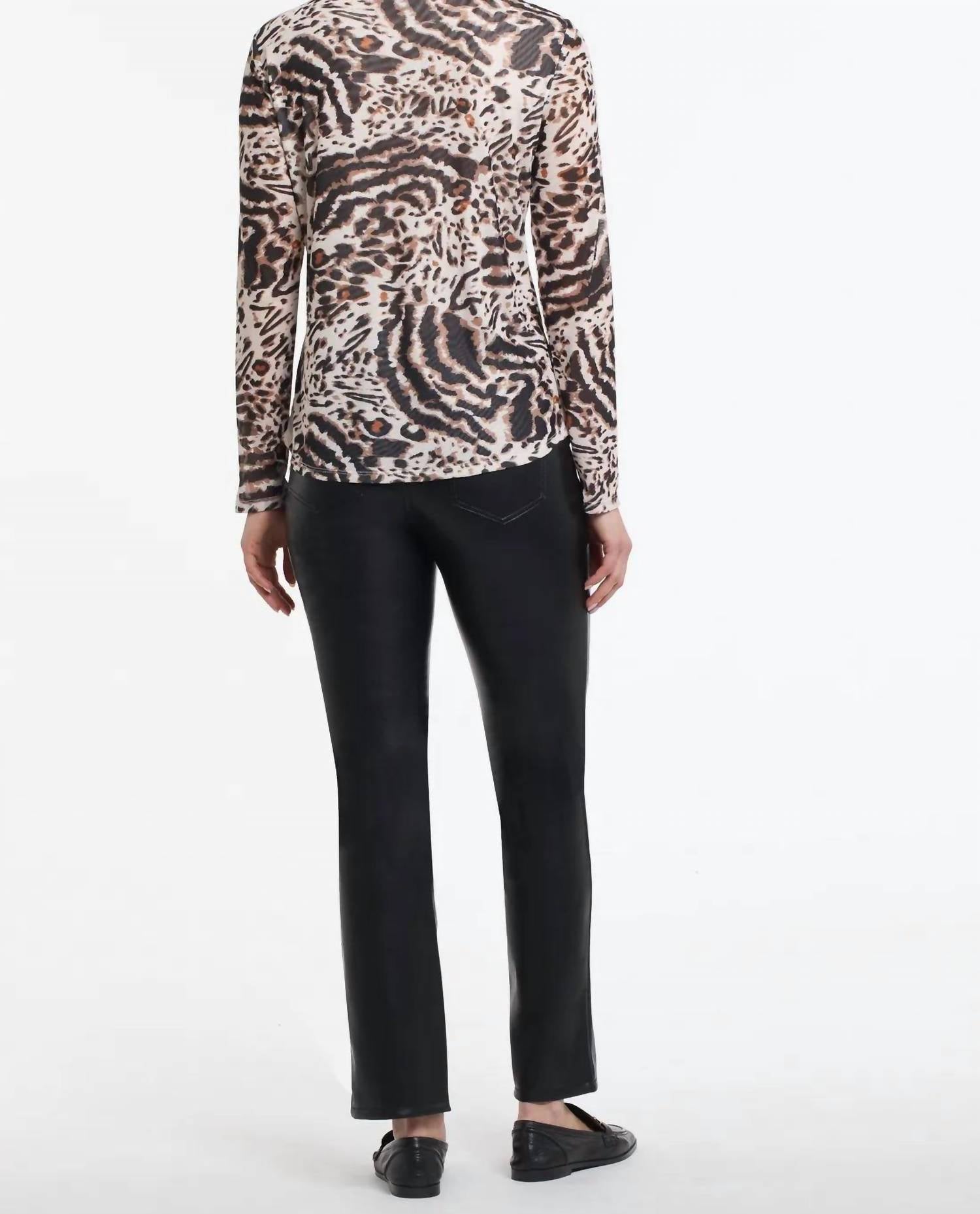 Tribal - Sierra Lightweight Animal Print Mesh Turtleneck Top - Plus