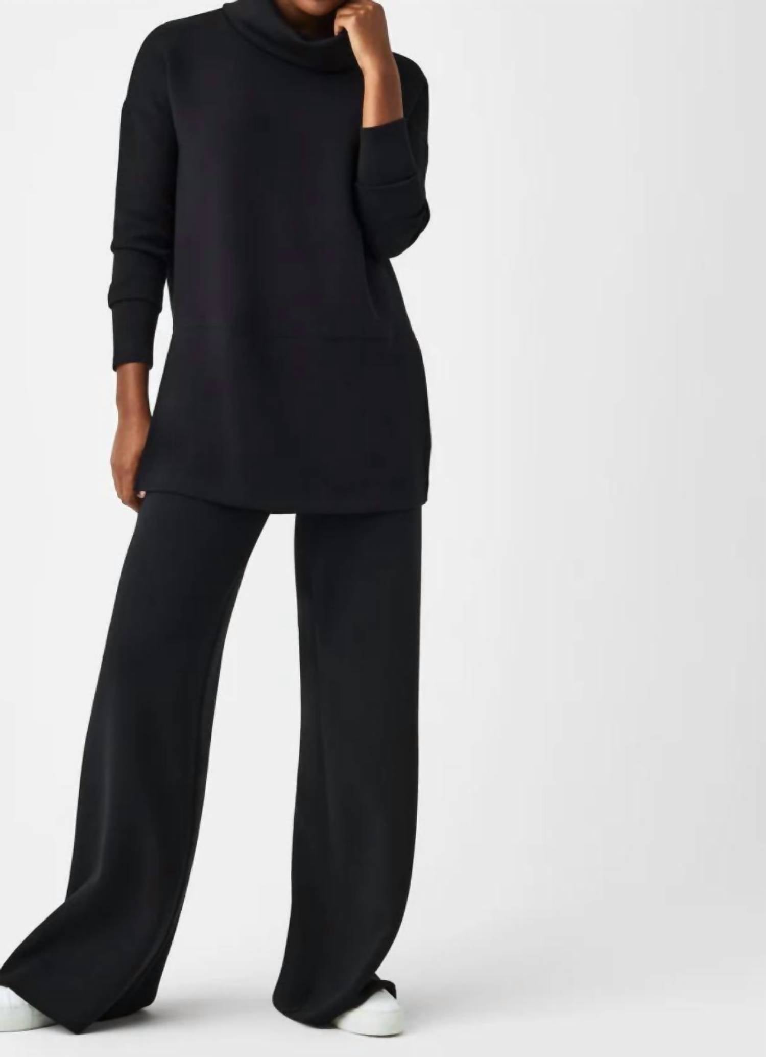 Spanx Air Essentials Turtleneck Tunic in black - women's long sleeve top - detail view