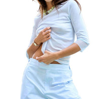 Brazeau Tricot Pima Tulle Cuff T-shirt in robbins egg - women's blouse - detail view