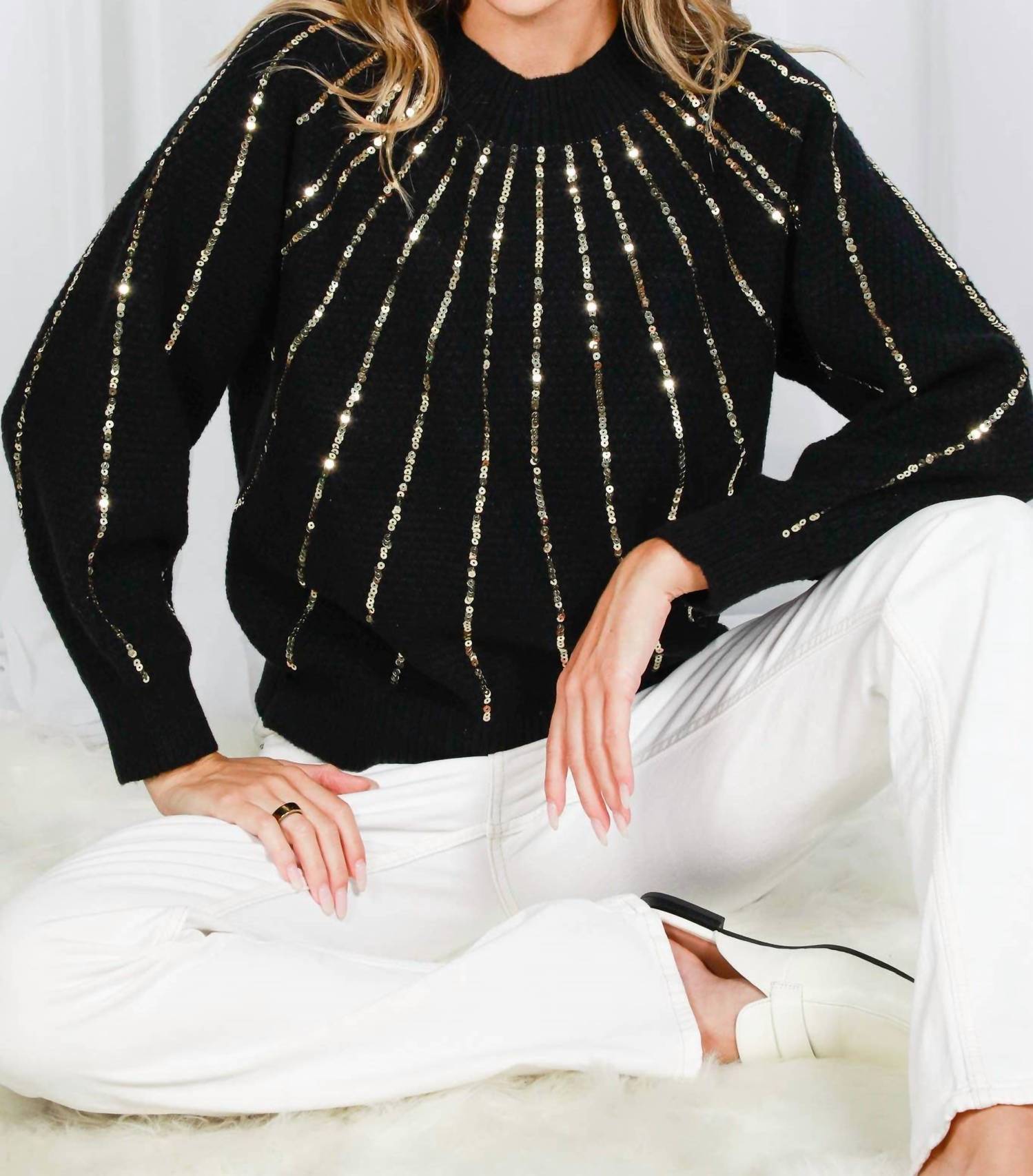 Vine & Love - Sequined Dolman Sleeve Sweater