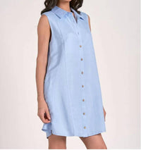 ELAN Collared Button Up Dress in blue - women's dress - detail view