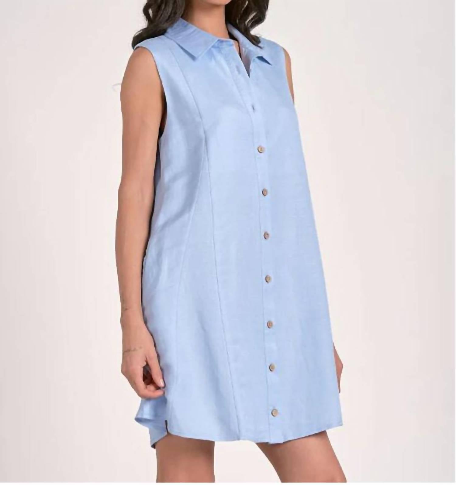 ELAN Collared Button Up Dress in blue - women's dress - detail view