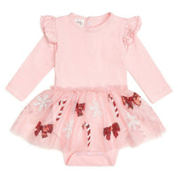 Sweet Wink - Newborns and Baby Girls Candy Cane and Bows Tutu Onesie